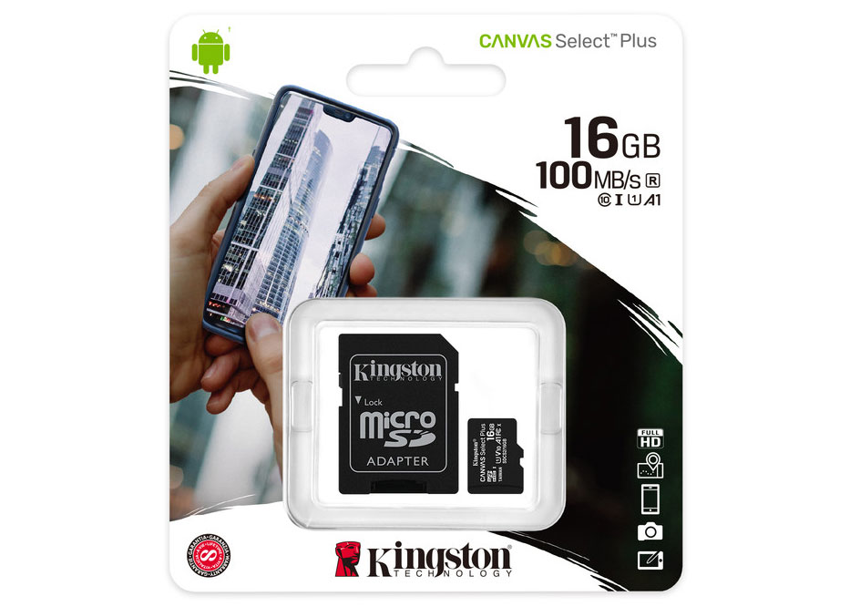 Карта памяти microSDHC Kingston 16 ГБ Canvas Select Plus UHS-I U1 A1   ADP (100/10 МБ/с)