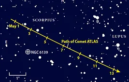 Комета Атлас на карте звездного неба
